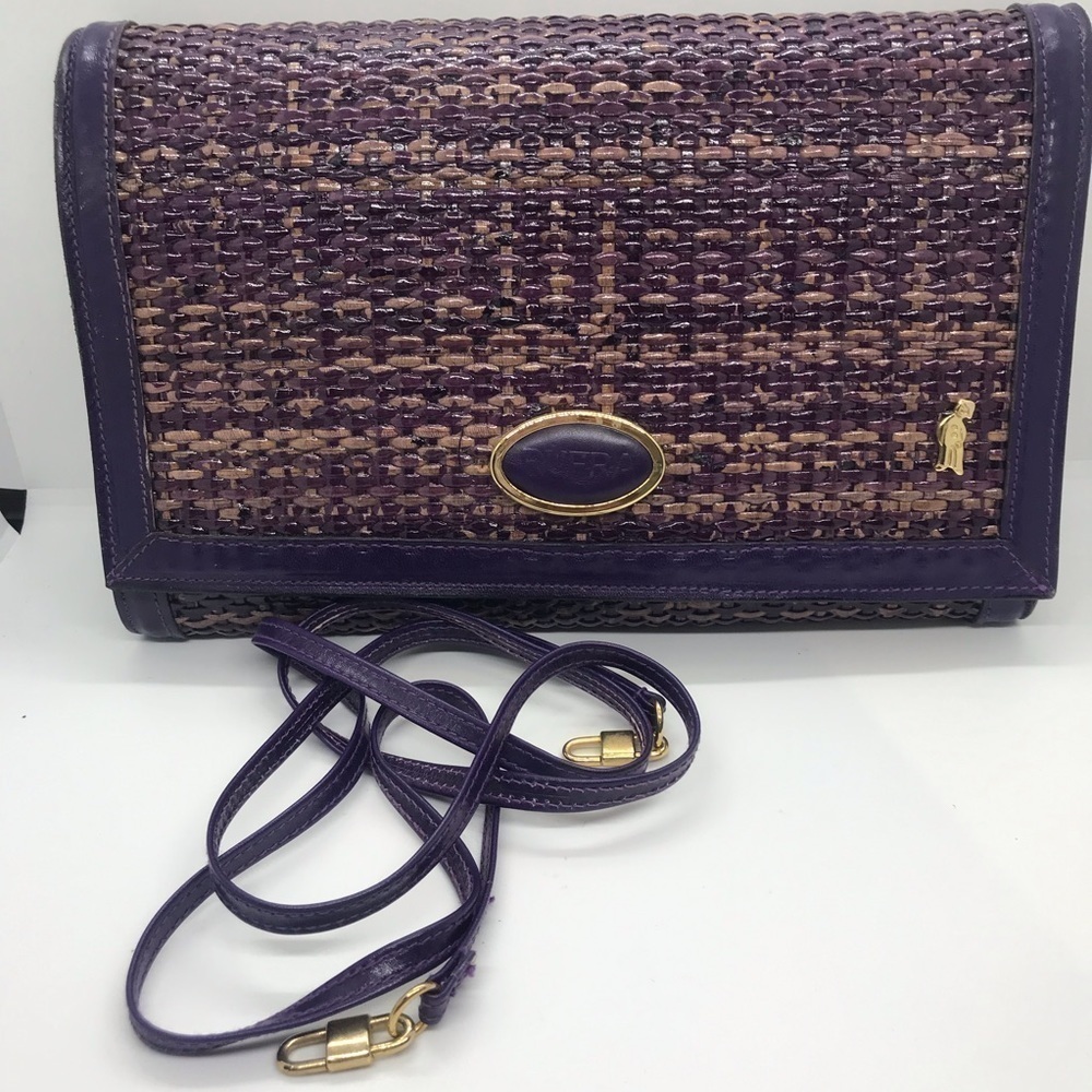 Rufra crossbody clutch leather raffia purple bag vintage 11Wx 7L